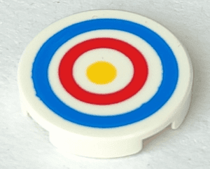14769pb086 14769pb086 - Tile, Round 2 x 2 with Bottom Stud Holder with Blue and Red Circles and Yellow Dot Archery Target Pattern