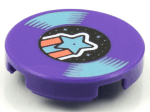 14769pb387 14769pb387 - Tile, Round 2 x 2 with Bottom Stud Holder with LP Record, Metallic Light Blue Shooting Star on Label Pattern