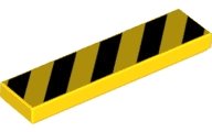 2431pb0725-2 2431pb725 - Tile 1 x 4 with 5 Black Danger Stripes (No Black Corners) Pattern