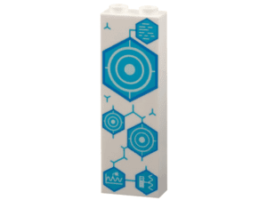 2454pb222 2454pb222 - Brick 1 x 2 x 5 with Medium Azure Hexagons with Dark Azure Outlines, Concentric Circles, and Sine Waves Pattern