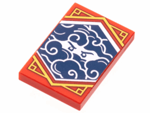 26603pb214 26603pb214 - Tile 2 x 3 with White Stern Eyes and Clouds on Dark Blue Background with Gold Trim Pattern (Ninjago Stealth Banner)