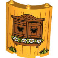 30562pb077 Cilinder, kwart 4 x 4 x 6 met gras, bloemen, Mickey Mouse hoofdjes en houten luiken (geprint)