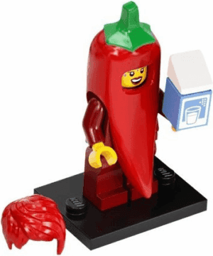 col22-2 Minifiguur - Chili kostuumfan, serie 22 (complete set met standaard en accessoires)