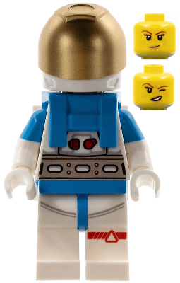 cty1408 Maanonderzoeks-astronaut - Vrouw, wit en donkerblauw pak, witte helm, metallic gouden vizier, sproeten