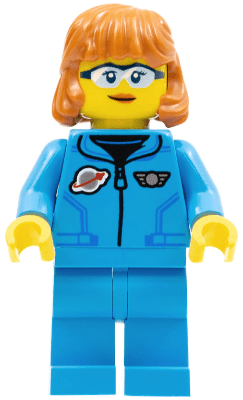cty1411 Maanonderzoeks-astronaut - Vrouw, donkerblauwe jumpsuit, donkeroranje haar, veiligheidsbril