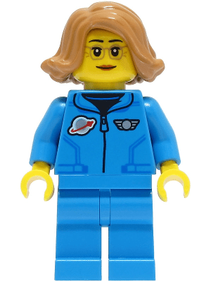 cty1422 Maanonderzoeks-astronaut - Vrouw, donkerblauwe jumpsuit, medium nougat haar, bril