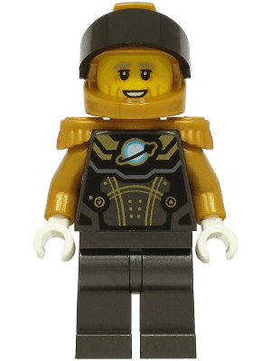 cty1755 Astronaut - Man, parel donkergrijs en parel goud ruimtepak, parel goud helm, zwart vizier, parel goud epauletten