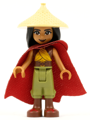 dp116 Minifiguur -  Raya, zandkleurige kegelvormige hoed, rode cape (Mini Doll)