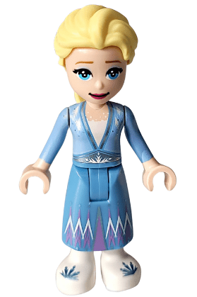 dp153 Minifiguur - Elsa, medium blauwe rok, witte schoenen, gesloten mond  (Mini Doll)