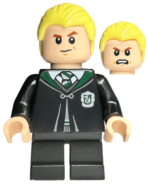 hp254 Minifiguur - Draco Malfidus, zwarte torso, Zwadderich mantel, zwarte korte benen