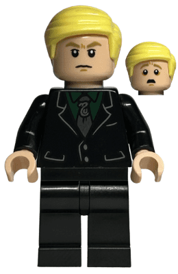 hp412 Minifiguur - Draco Malfidus, zwart pak, Slytherin stropdas, neutraal/bang