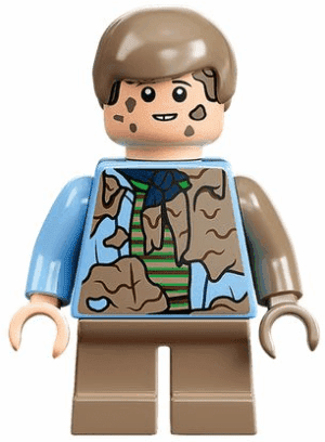 jw099 Minifiguur - Tim Murphy, helder lichtblauw shirt met vuilvlekken