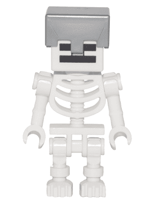 min032 Minifiguur - Skelet, Minecraft, effen zilveren helm