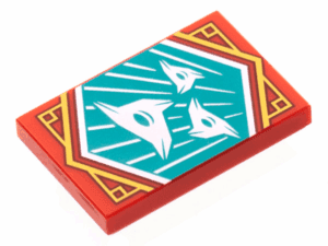 26603pb211 26603pb211 - Tile 2 x 3 with White 3-Pointed Shuriken Throwing Stars on Dark Turquoise Background with Gold Trim Pattern (Ninjago Surprise Banner)