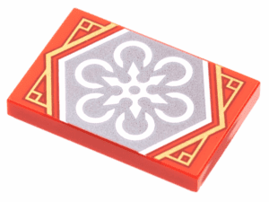 26603pb212 26603pb212 - Tile 2 x 3 with White 6-Pointed Shuriken Throwing Star on Silver Background with Gold Trim Pattern (Ninjago Teamwork Banner)
