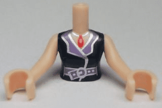 Mini Doll, torso, vrouw, donkerblauwe blouse top met open kraag en riem, licht nougat armen met handen